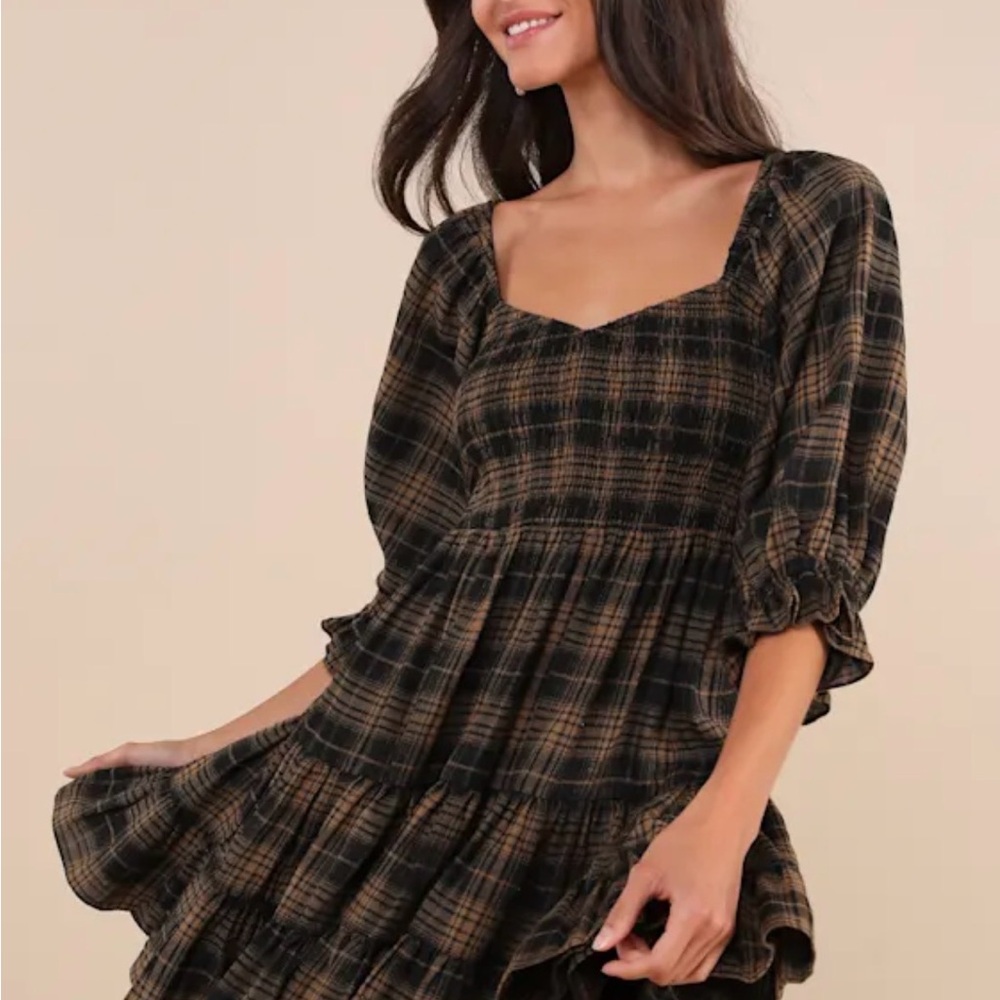 Plaid Puff Sleeve Dress